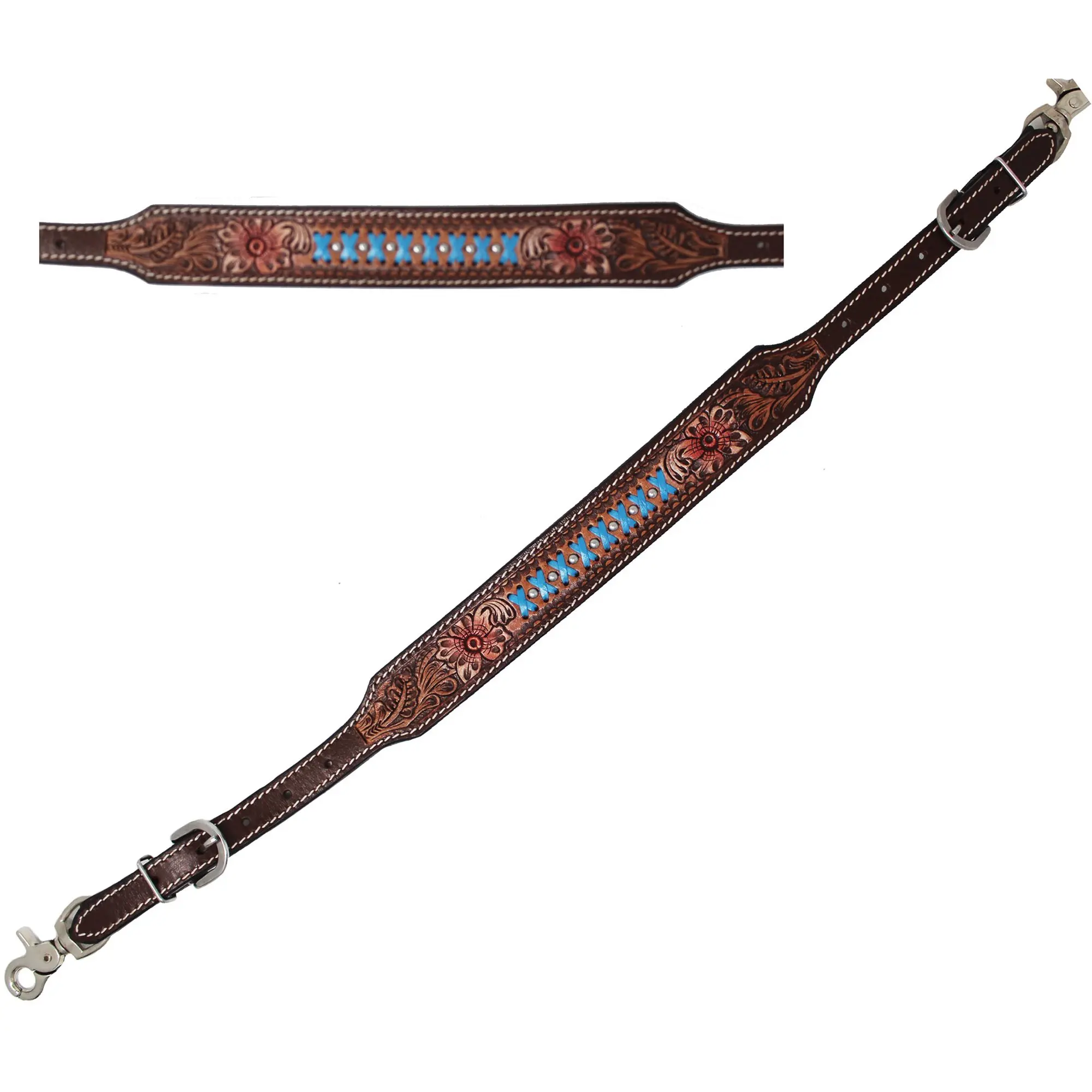 Wither Strap Equestrian Horse Cowhide Hair On Leather Hand Tooled