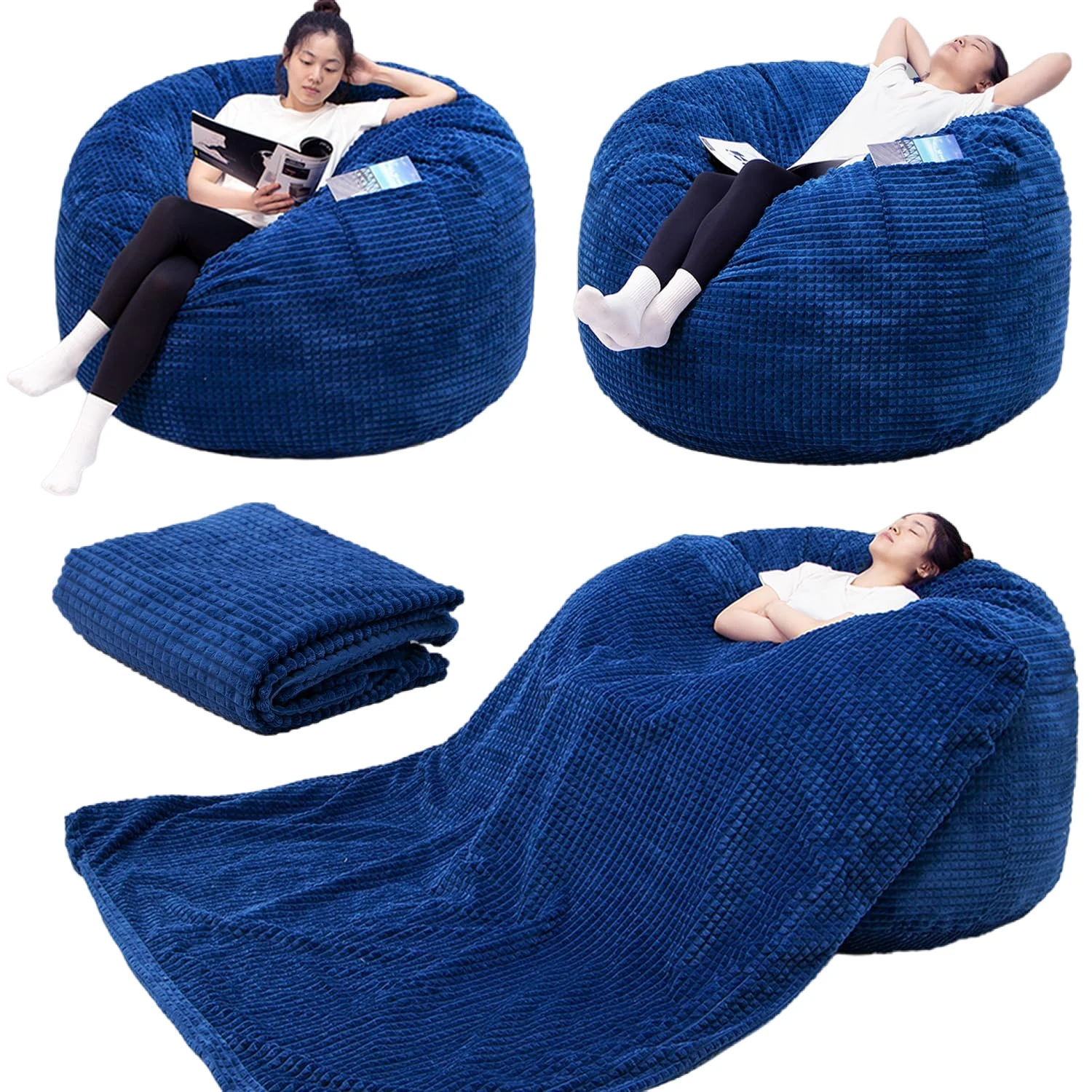 Wholesale 2 In 1 Memory Foam Bean Bag Oversize Round Skinfriendly Large Bean Bag Chair Sofa Bed