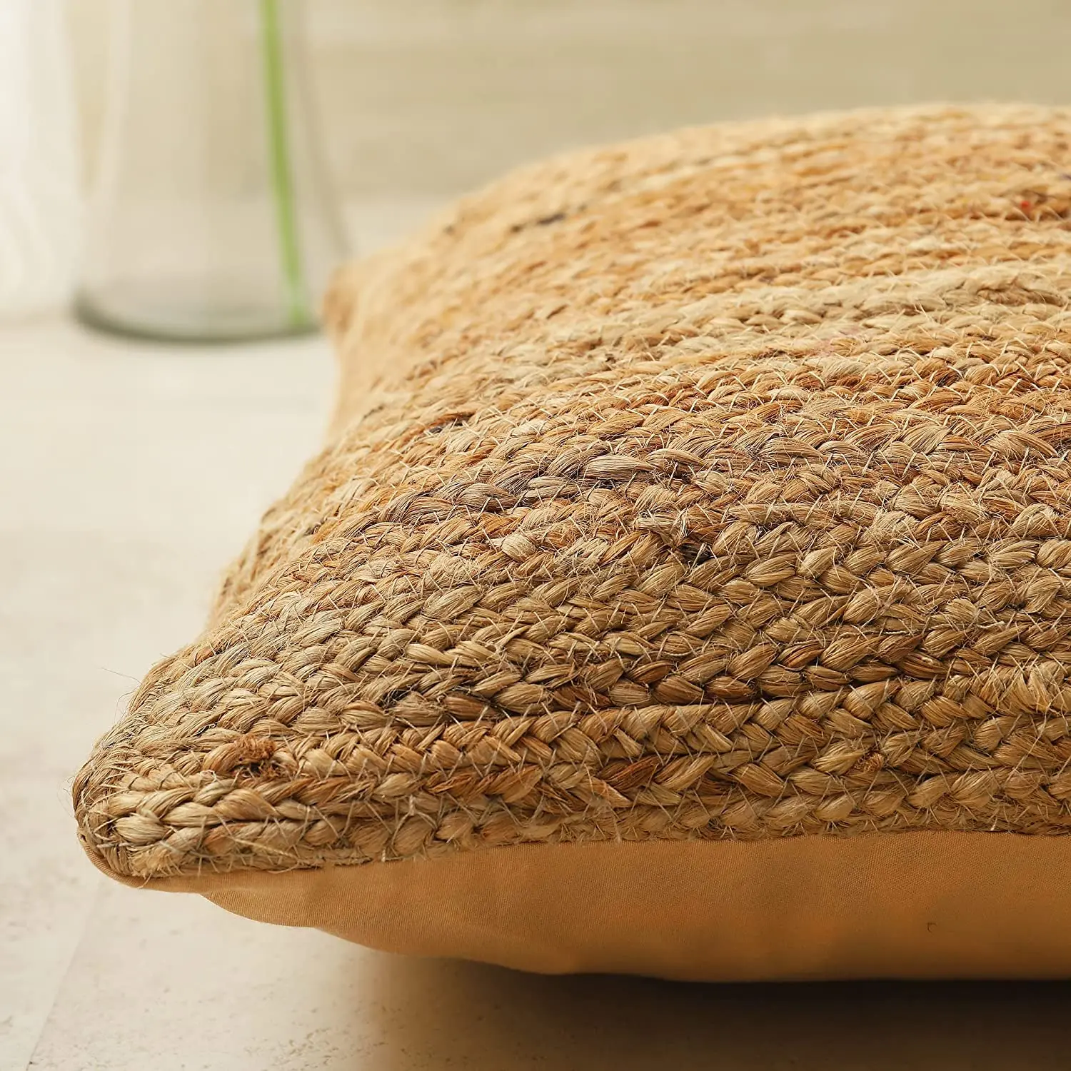 Natural Jute Cushion Cover 18 X 18 Inch Boho Braided Pillow Case