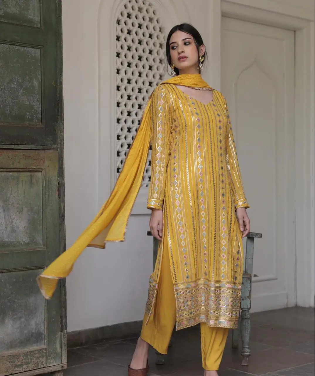 Designer Salwar Kameez Suit Tripal Sequnce Work And Dupatta Indian Wear ...