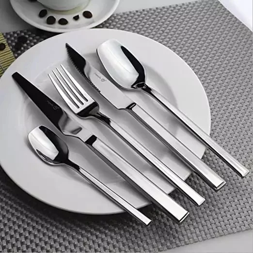 Modern Luxury Gold Trim Cutlery Set With Stand Stainless Steel Hanging