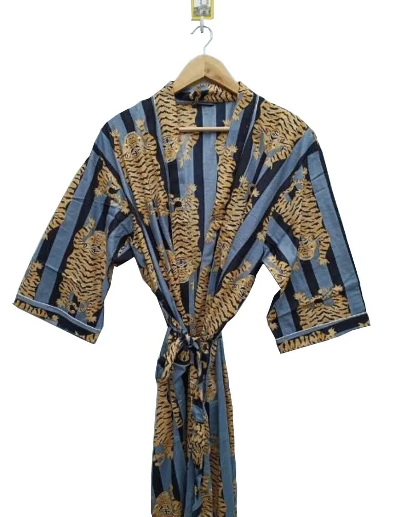 Wholesale Lot Tiger Print Cotton Kimono Dressing Gown Long Beach Wear