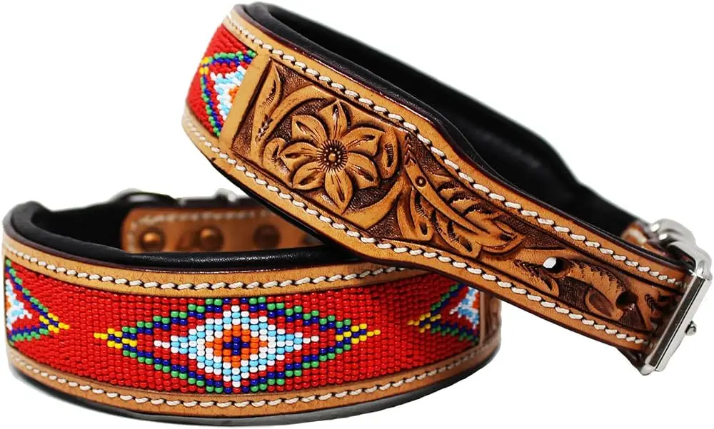 Premium Design Hot Selling Tooled Cow Leather Dog Collars For Pets