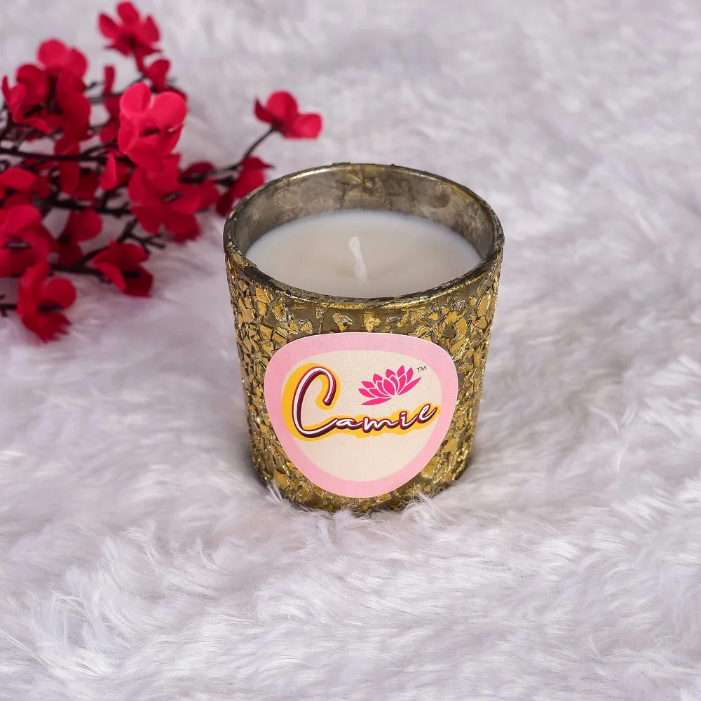 Buy Luxury Style Sparking Shot Glass Candle With Customized Label Printed For Decoration Uses By