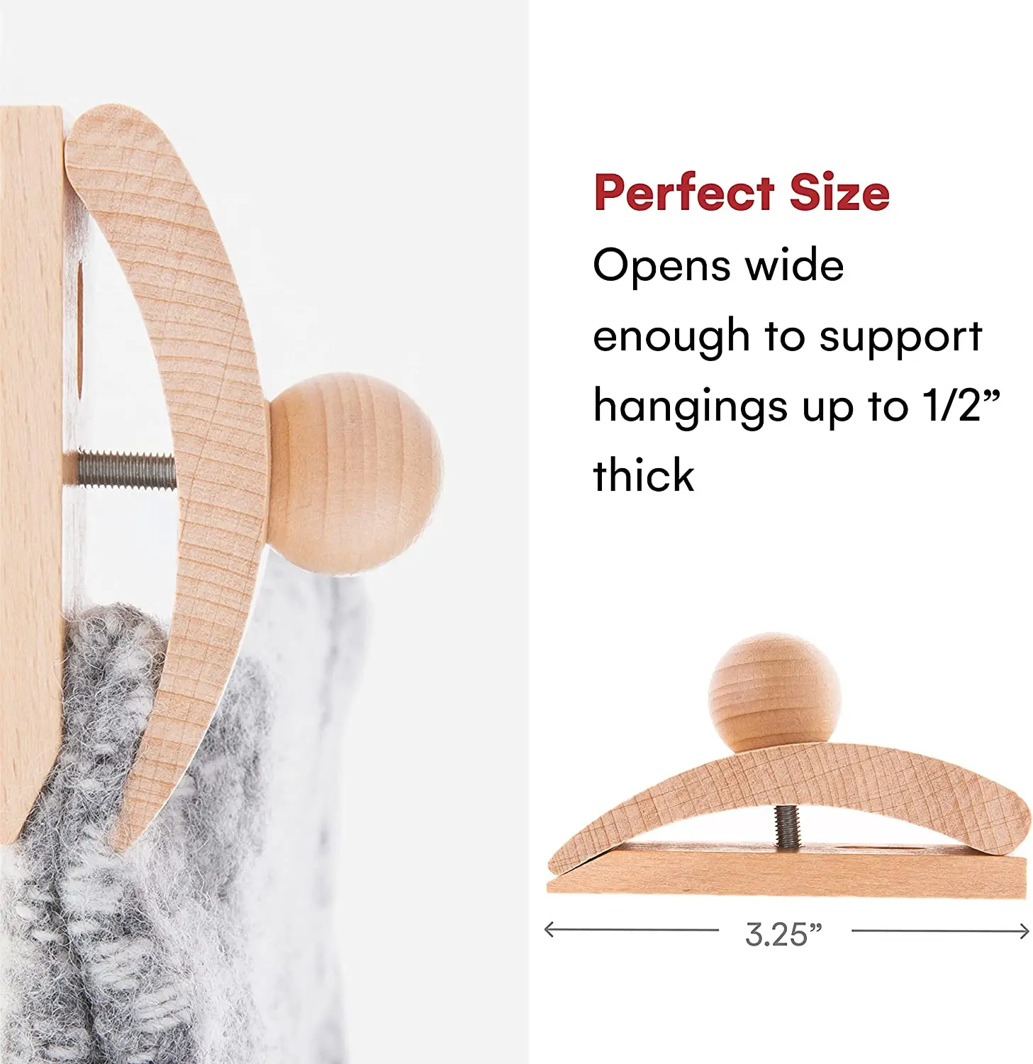 Premium Design Clamps Wooden Quilt Wall Hangers 2 Large Clips (light