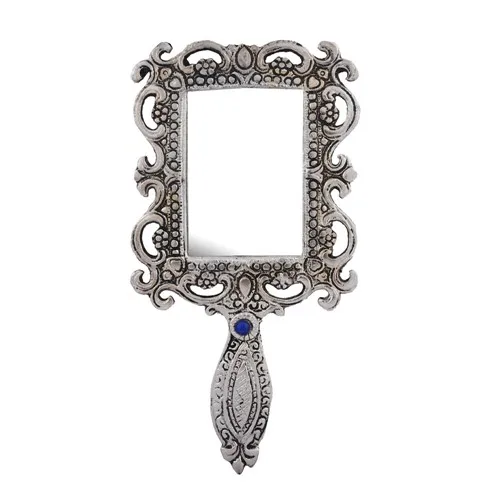 Metal Handheld Mirror With Handle Vintage Compact For Personal Makeup