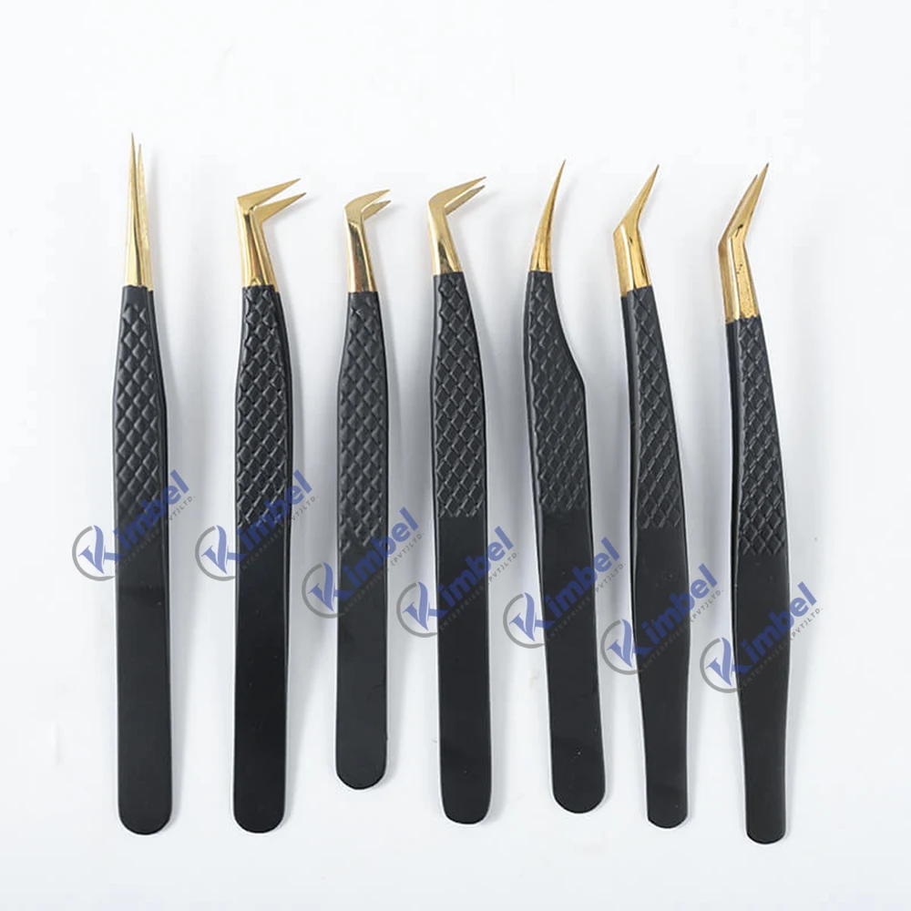 Straight And Curved Pink Eyelash Extension Tweezers Top Trending Lash Tweezers With Case