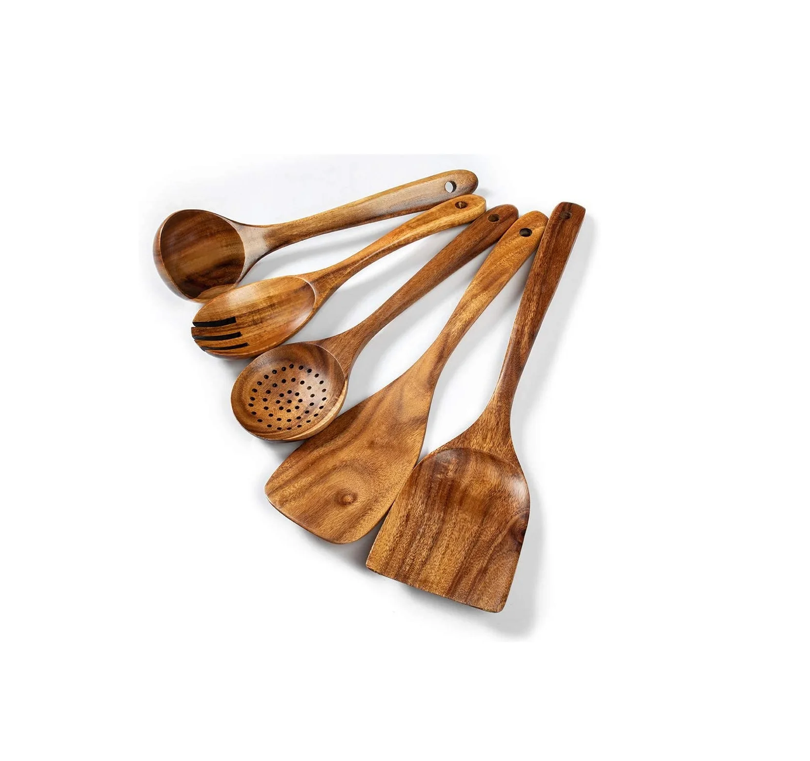 Wooden Kitchen Utensils Set 5 Pcs Natural Acacia Wooden Cooking Set For