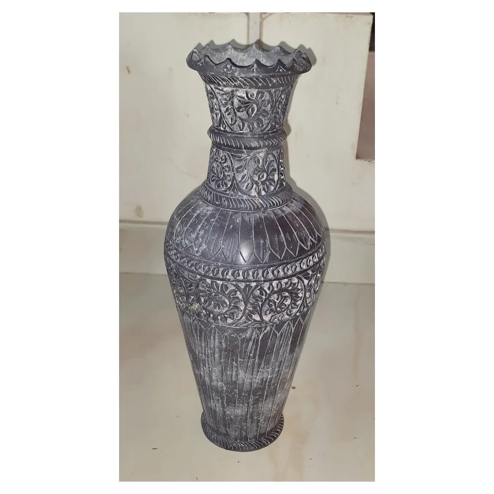 工芸品】石彫刻花瓶-