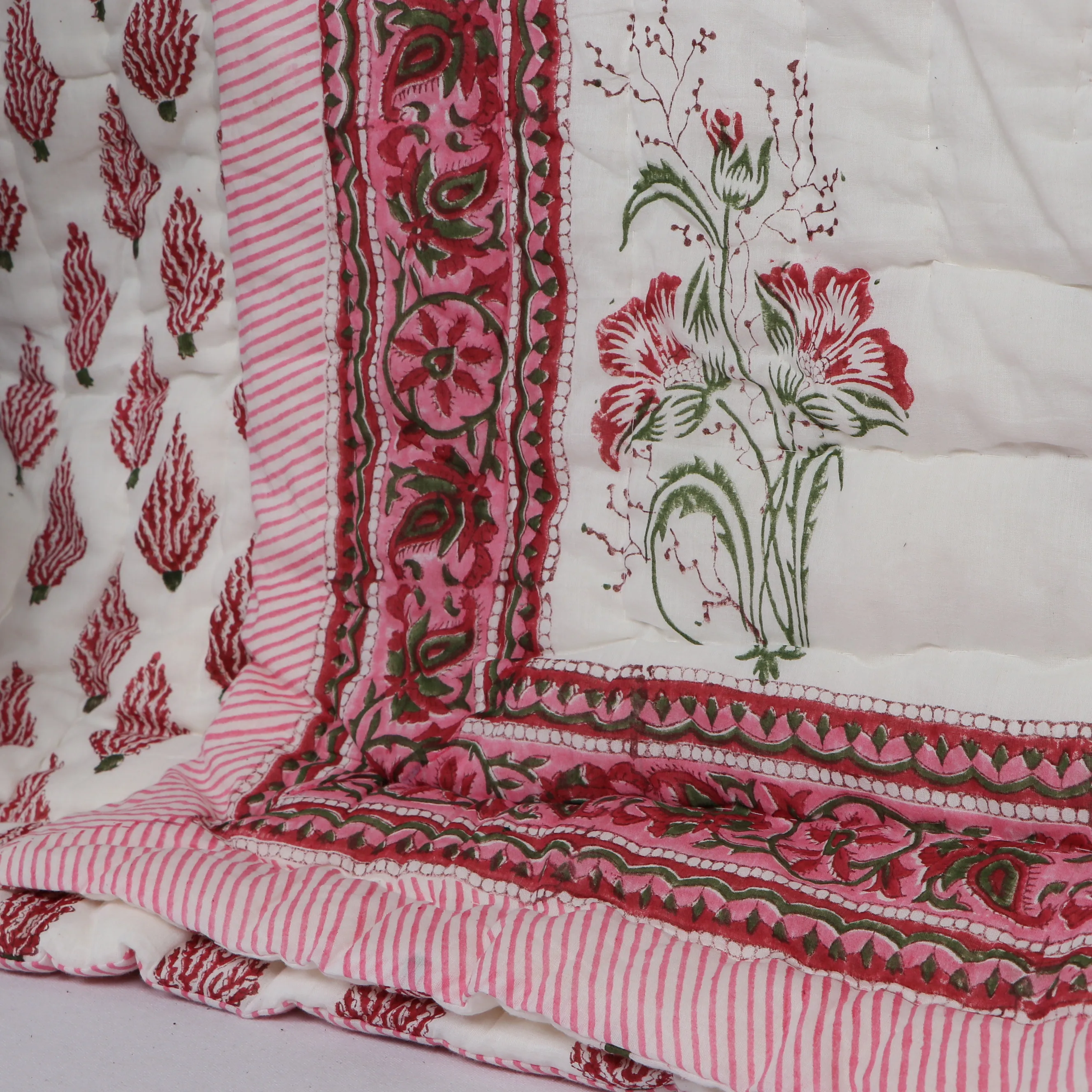 Hand Block Print Indian Handmade Kantha Quilt Queen Size Winter Quilt