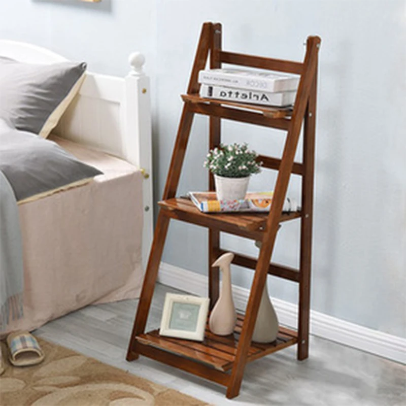 Bamboo Folding Ladder Plant Stand Storage Shelf In The Living Room