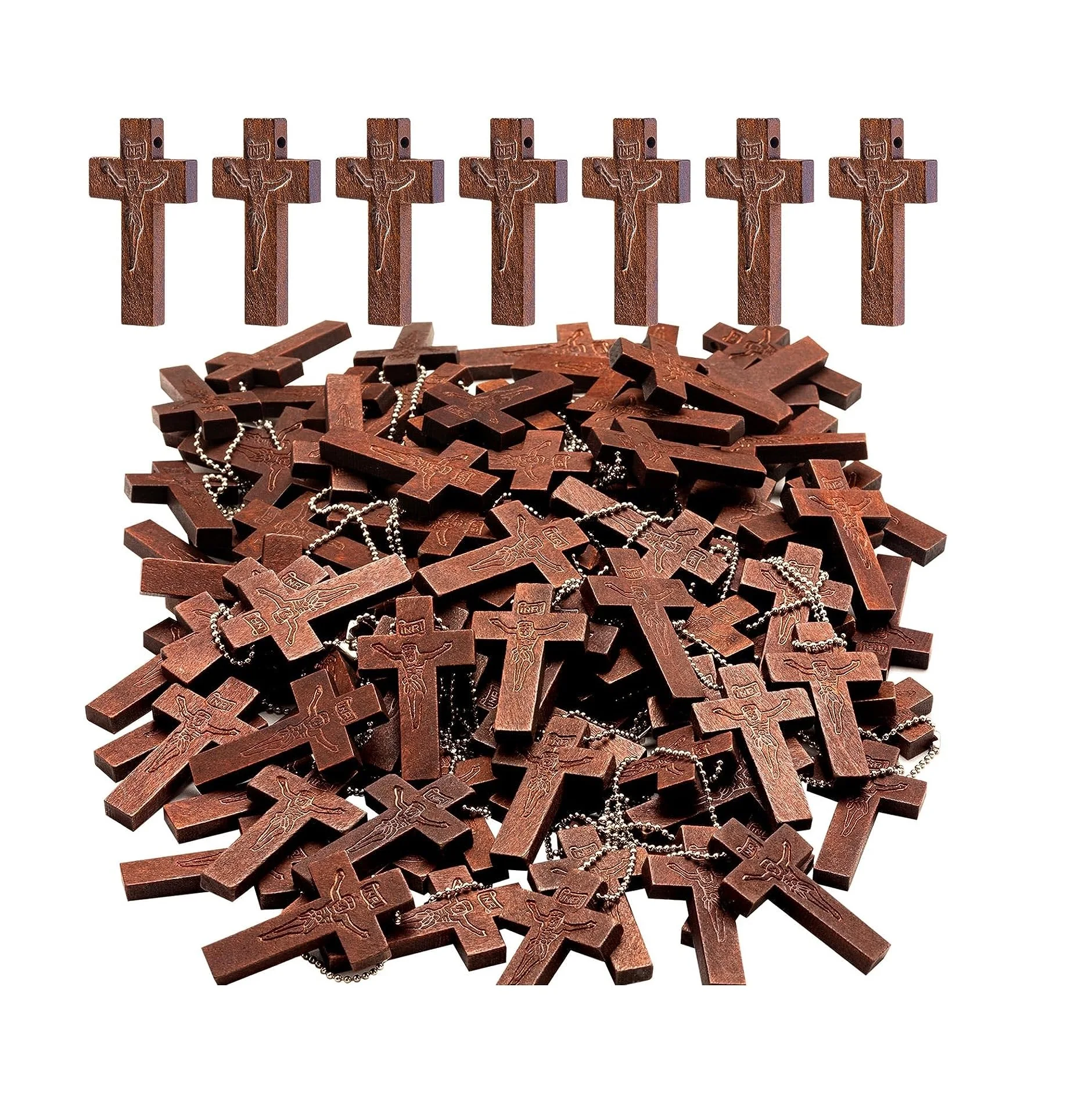 60pack Small Wooden Crosses In Bulk For Crafts Charms With 60 Chains