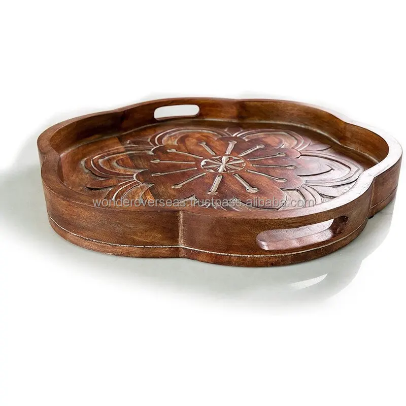 Beautiful Wooden Tray Multiple Use Breakfast Tray Acacia Wood Round