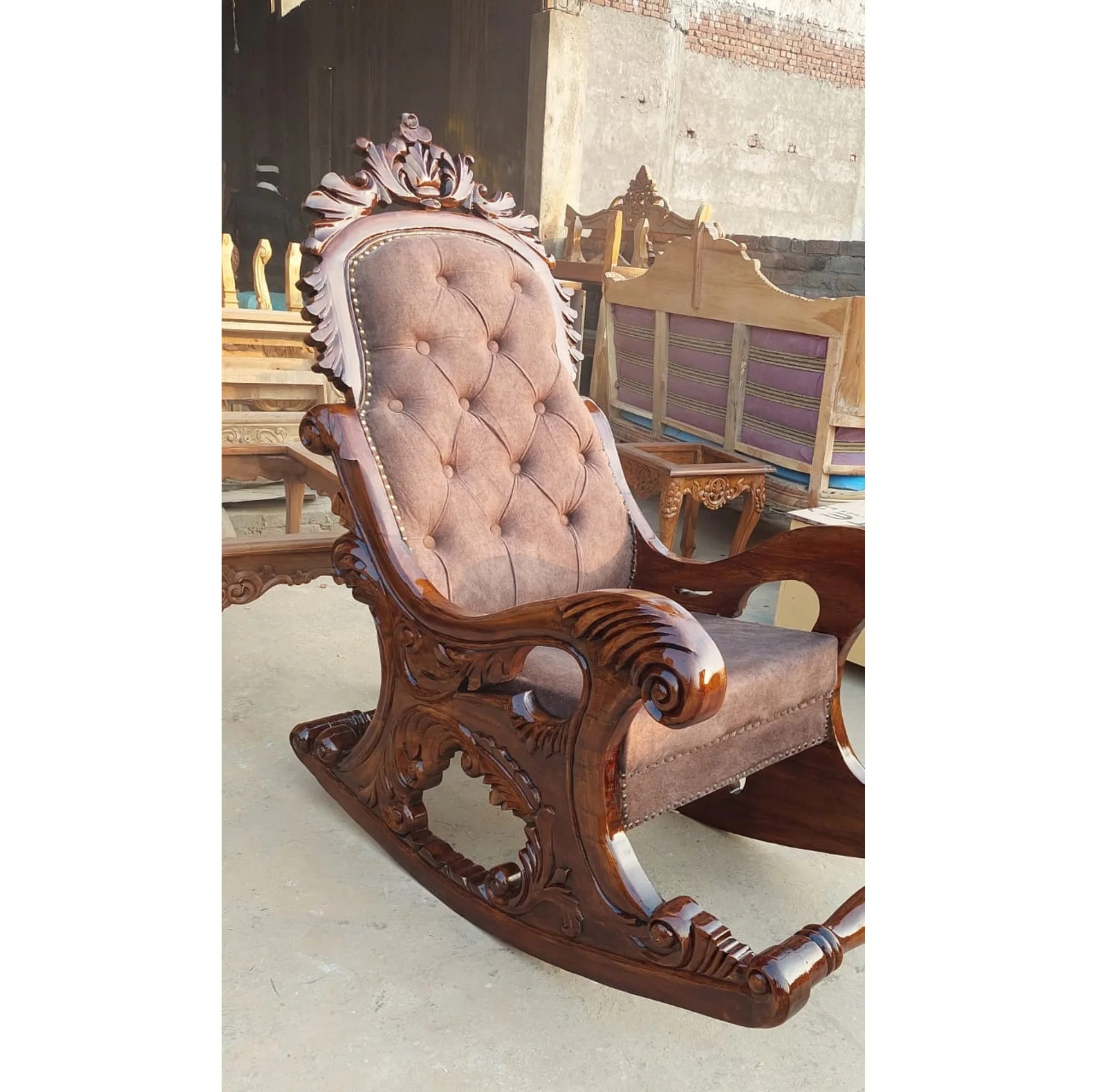 Teak Wood Antique Style Rocking Chair Solid Teak Wood Vintage Style ...