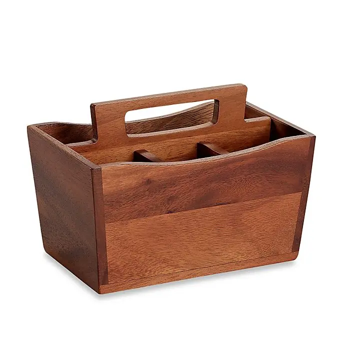 Wooden Caddy Three Equal And One Large Compartment For Kitchen Utensil ...