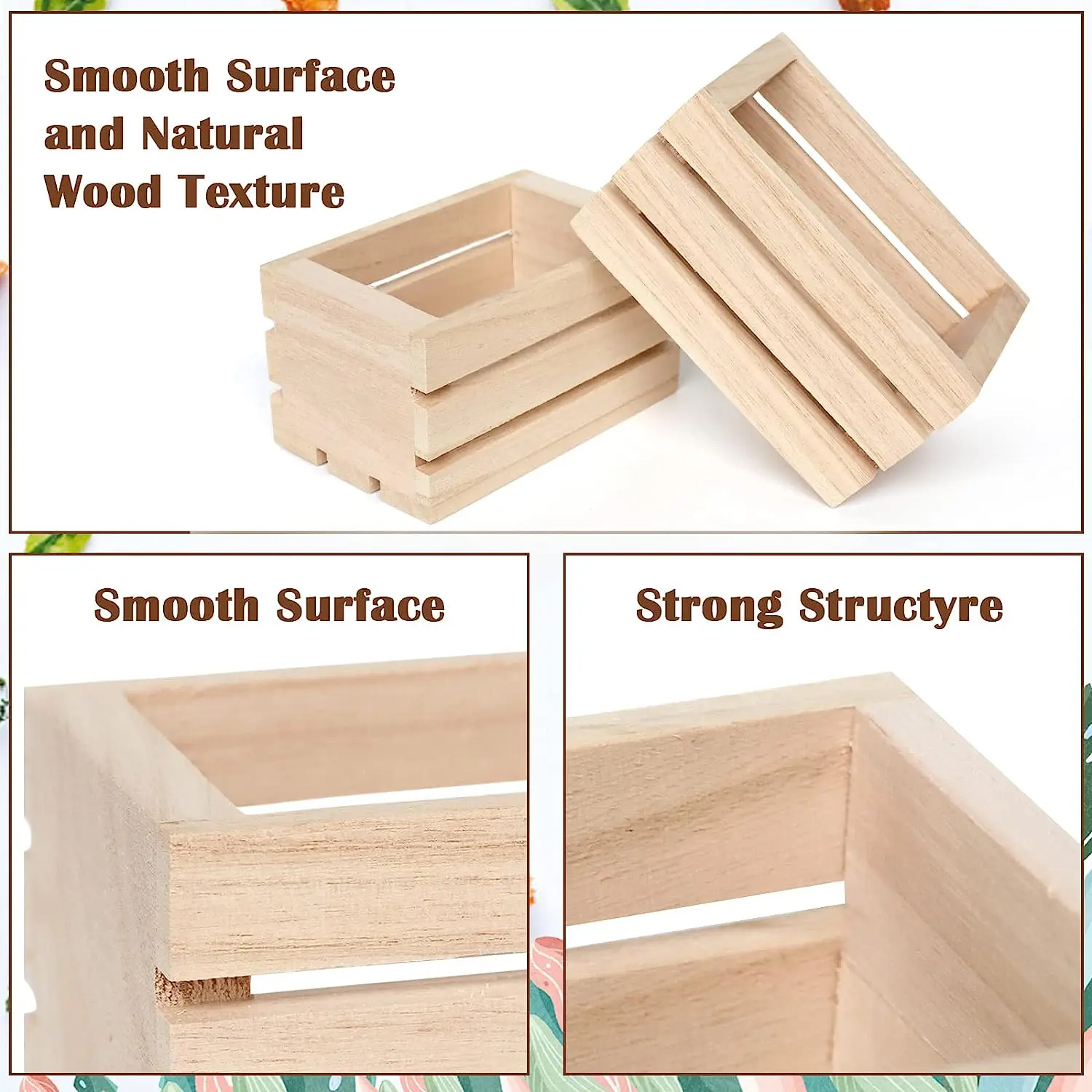 4 Pack Mini Rustic Wooden Crates,Decorative Crates Unfinished Wood Box