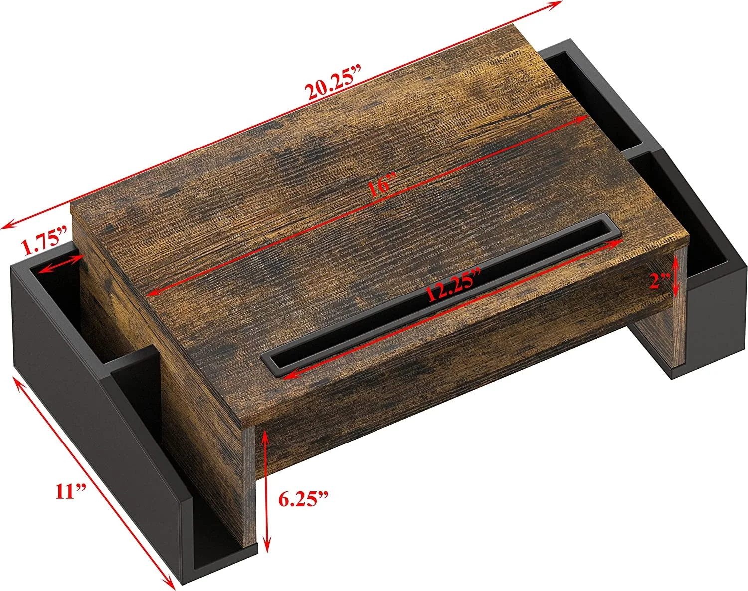 Desk Monitor Stand Riser With Adjustable Organizer Tray Rustic Brown