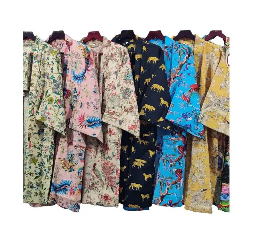 Wholesale Hand Block Print Cotton Kimono Robe,Indian Cotton Kimono