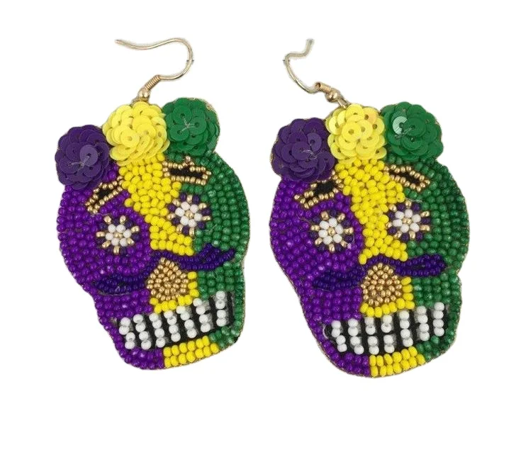 Mardi Gras Beaded Dangle Earrings - Buy Party Time Earrings,Mardi Gras ...