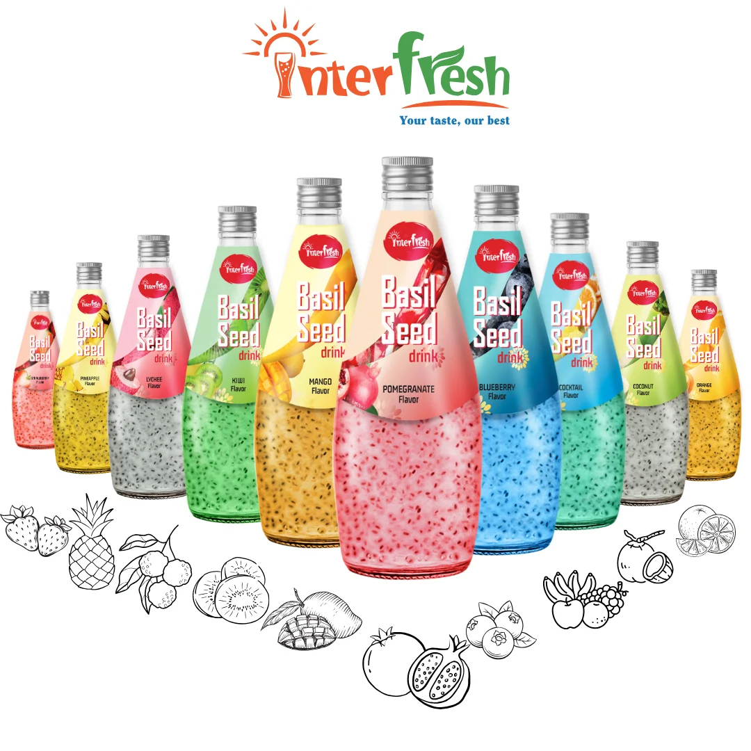 290ml Glass Bottle Interfresh Or Your Brand Basil Seed Drink With Lychee Juice Oem Odm Good