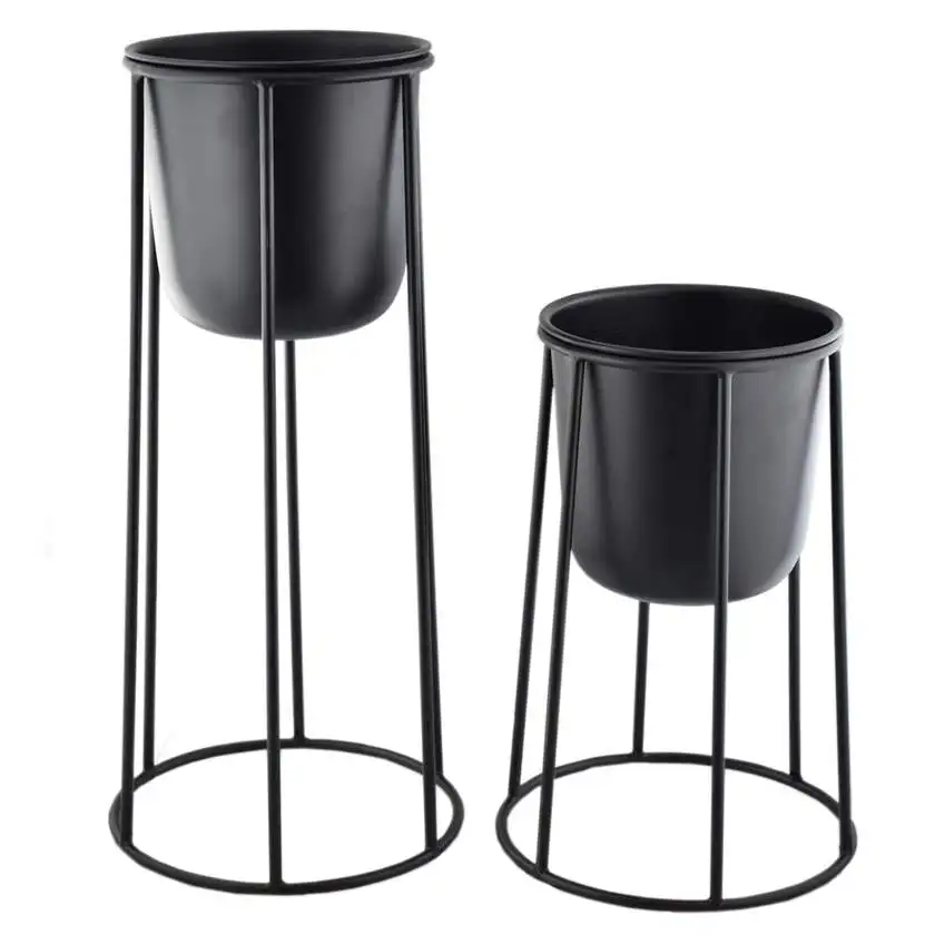 Planters On Stand Set Of 2 Pcs Garden Outdoor Planters Metal Plant Pot ...