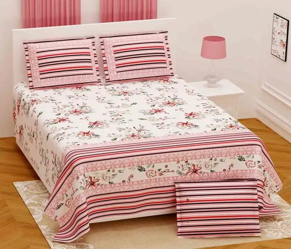 Double Bedsheet In King Size Joint Custom Made Original In Floral Design In Twill Cotton Free In