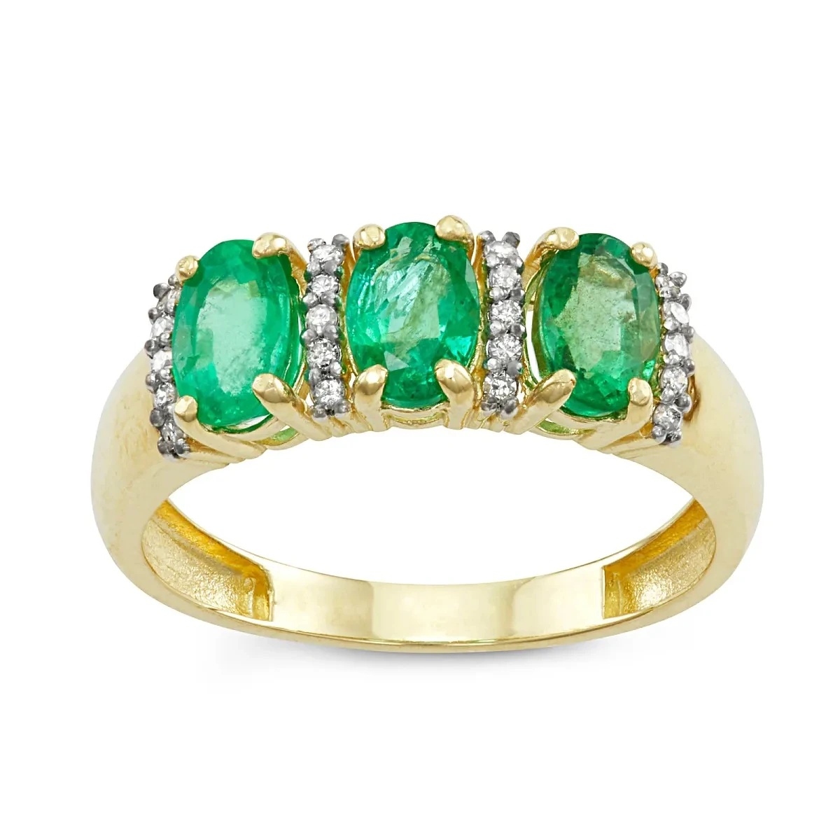 Regal Radiance Emerald Diamond Accent 10k Yellow Gold 3stone Ring A