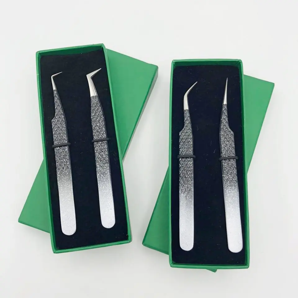 Sliver Glitter With Black Base Tweezers Set High Quality Stainless