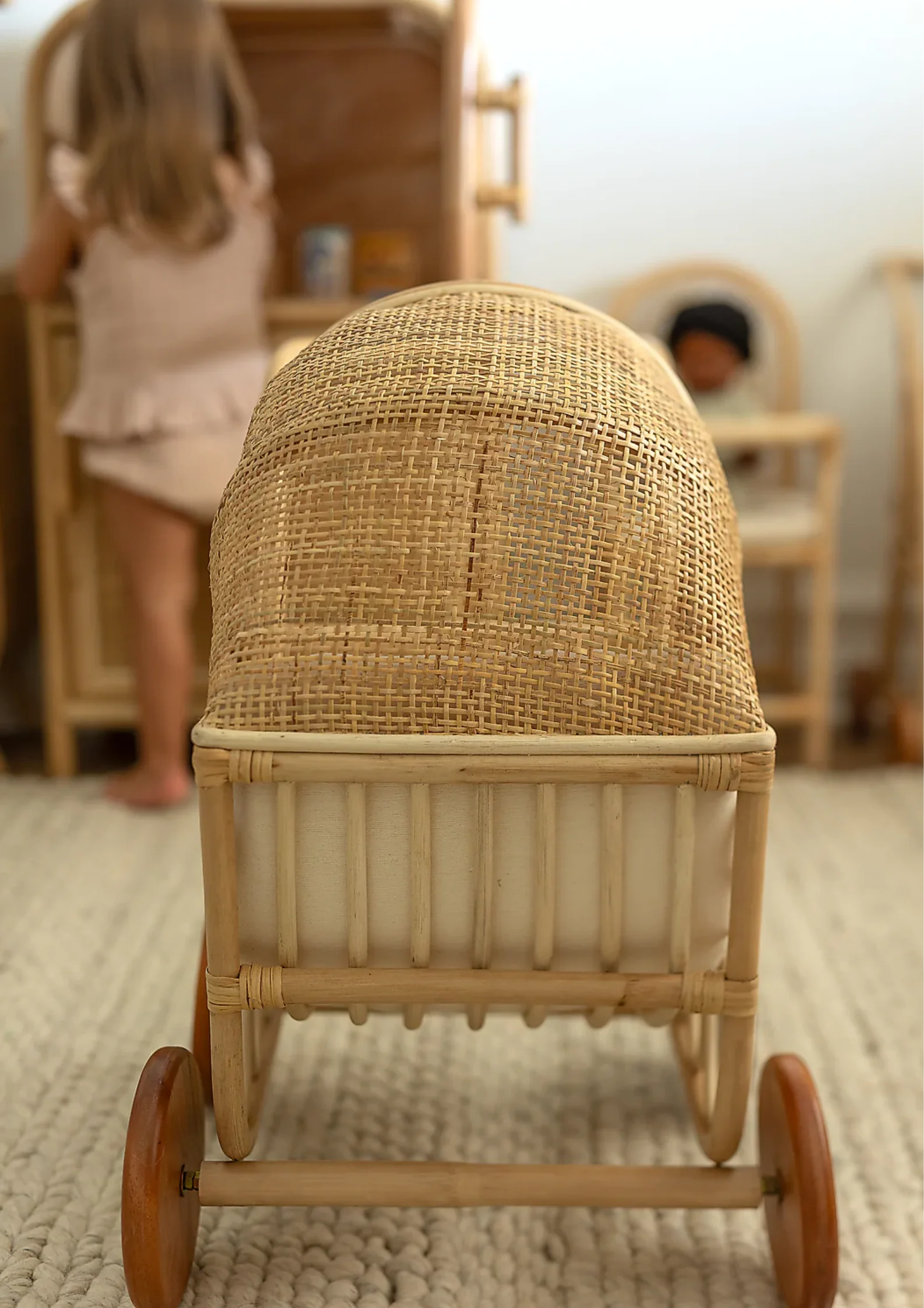 Best Seller Rattan Look Wicker Doll Stroller - Kid Trolley