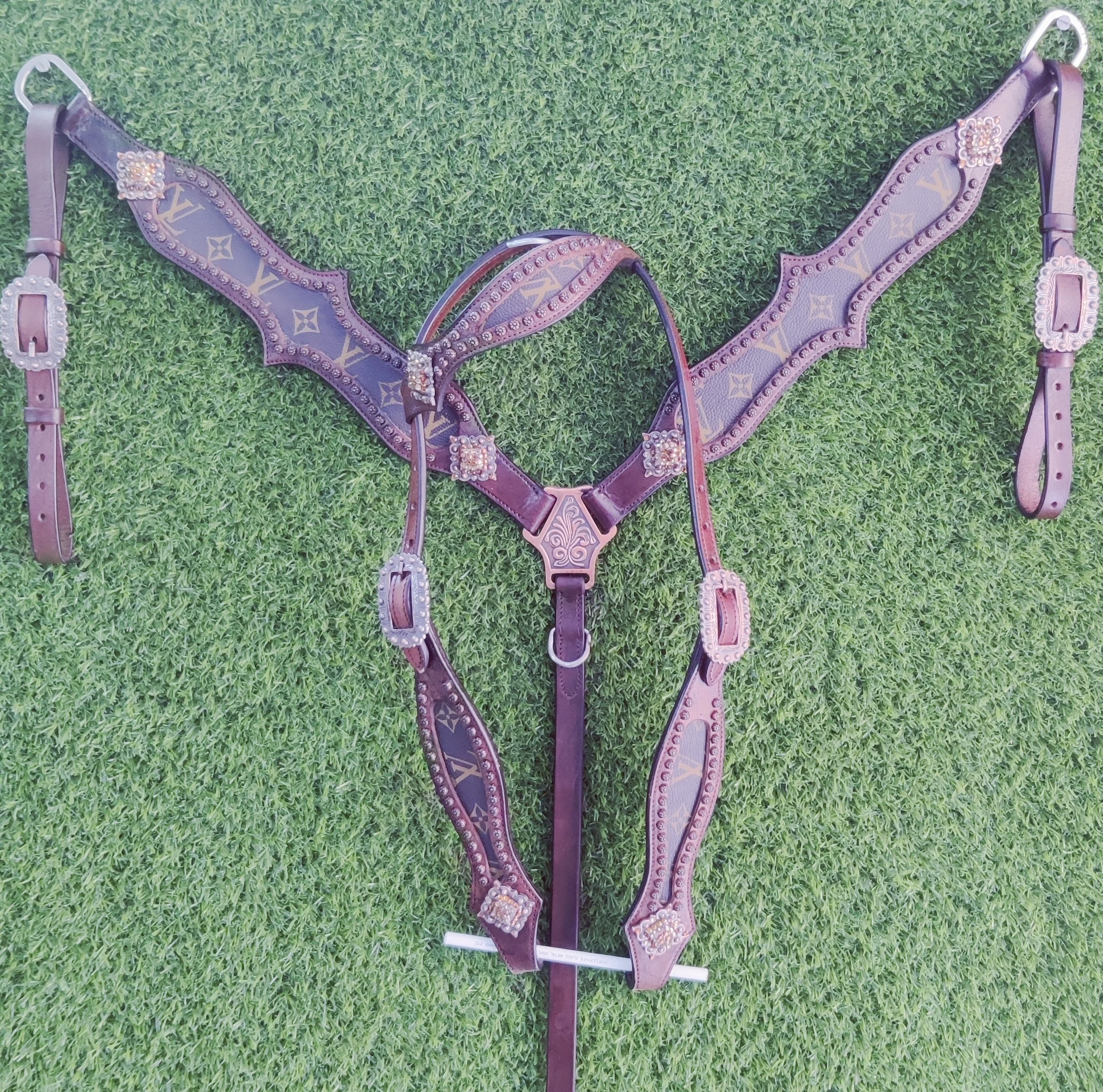 Têtière Western Vintage En Cuir Noir Avec Perles Et Argent Sterling - Black Horse Leatherworks