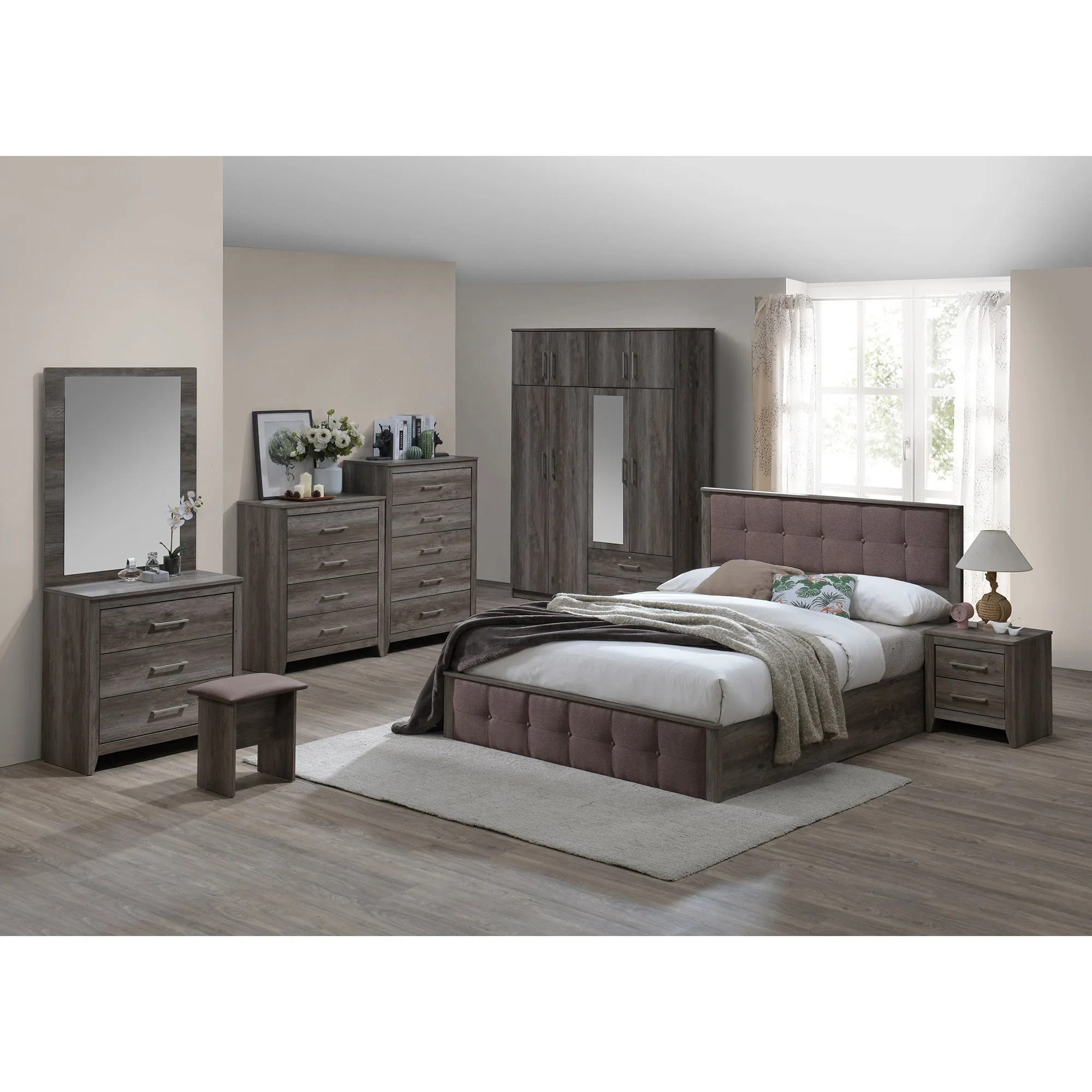 High Quality Full Bedroom Set Include Bed + Wardrobe With 7 Doors 2