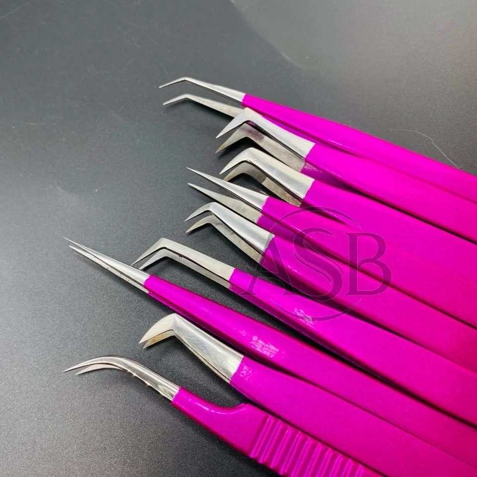 Professional Hot Pink Eyelash Tweezers Sustainable Stainless Steel