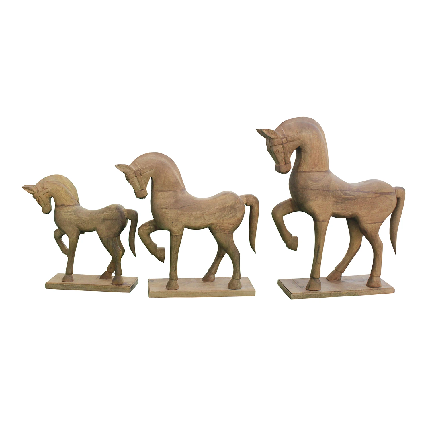 Vintage Solid Wood Horse Figurine Set Of Three Home Decoration Gift