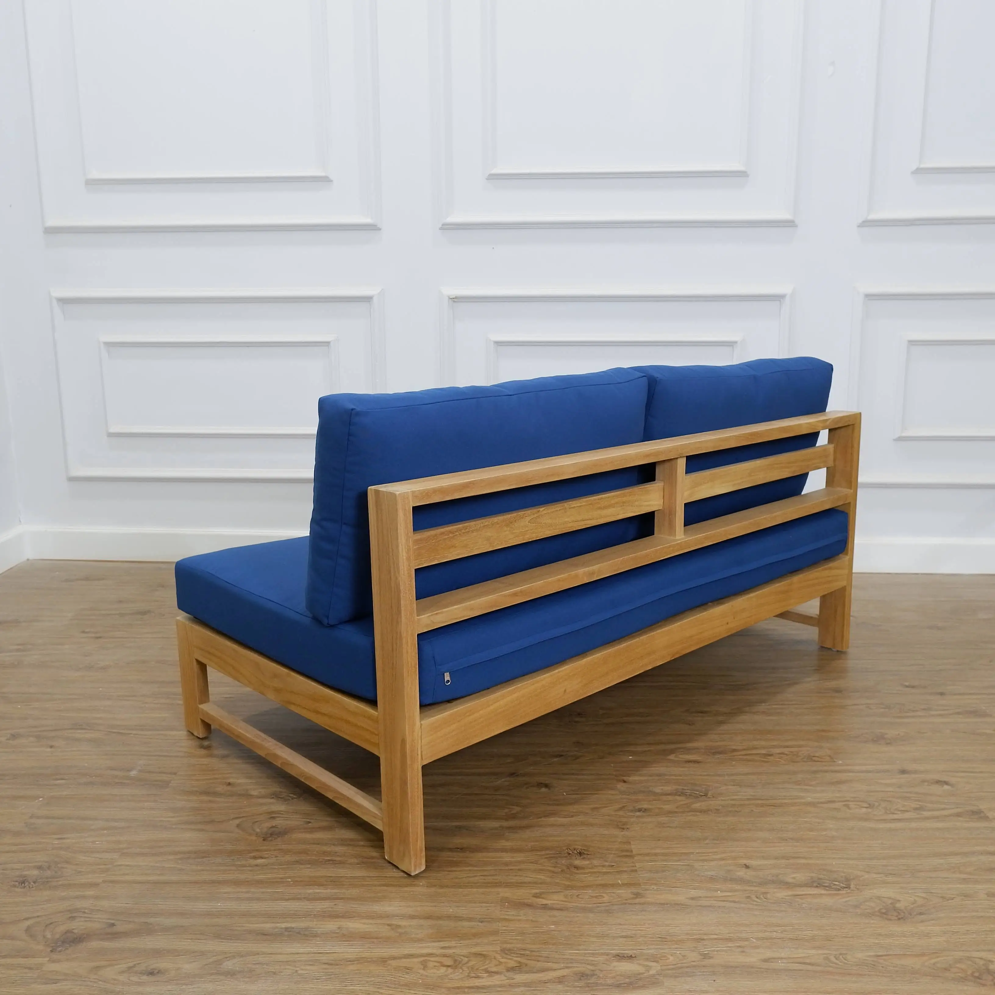 Teak Loveseat Outdoor Sofa Garden With Blue Cushion Teak Furniture