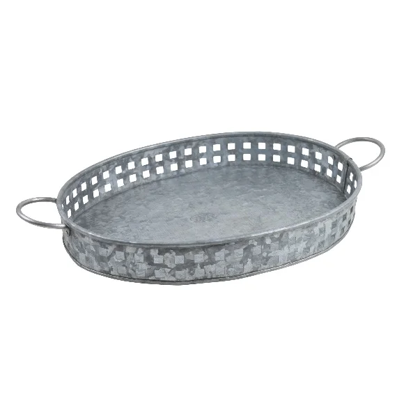 Lowest Prices Net Designed Round Border Galvanized Metal Oval Tray For Home Uses Serving Treys