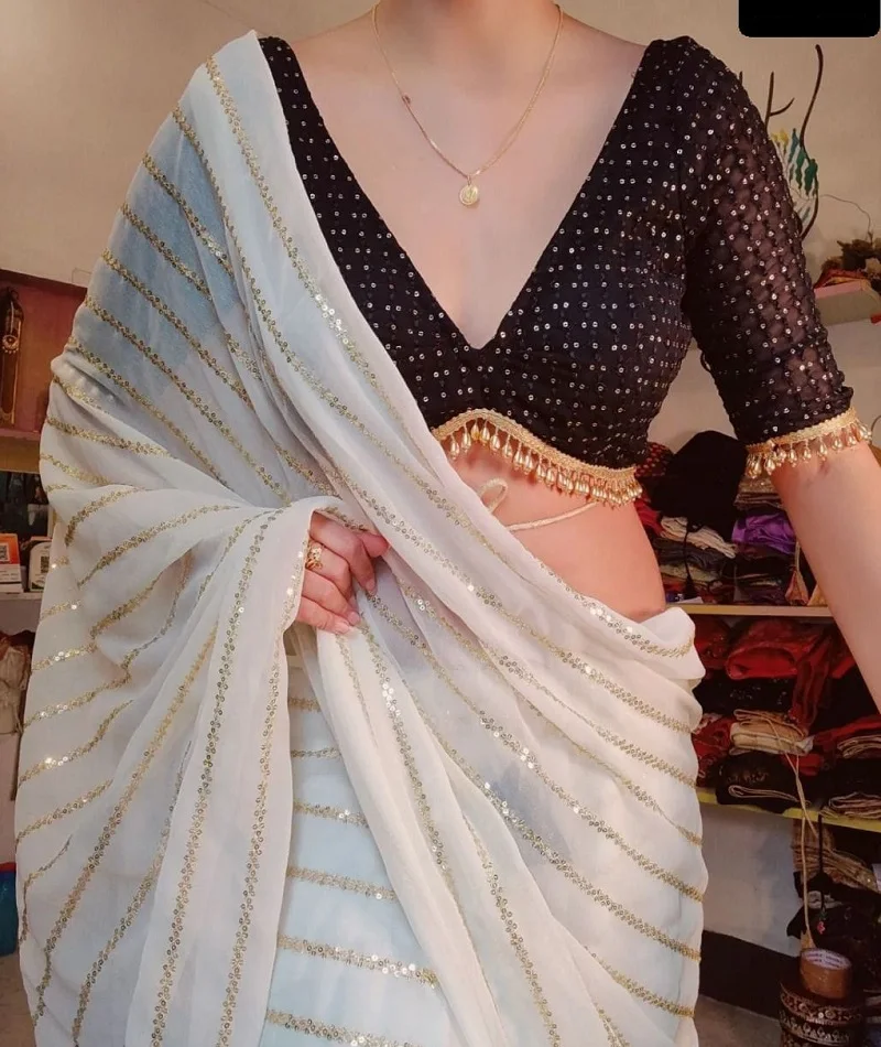 Part Wear Gold Jari With Rainbow 4 Sequence Heavy Embroidery Work Blouse