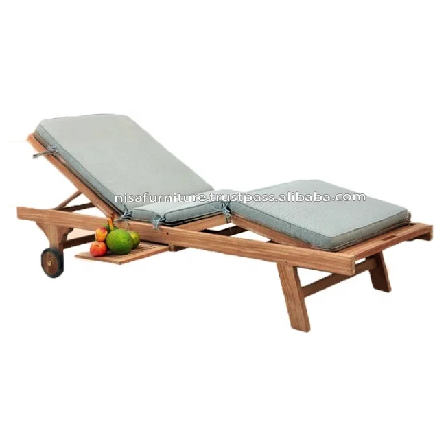 Teak Garden Outdoor Sun Loungers Chaise Bed Cushion Chair Patio
