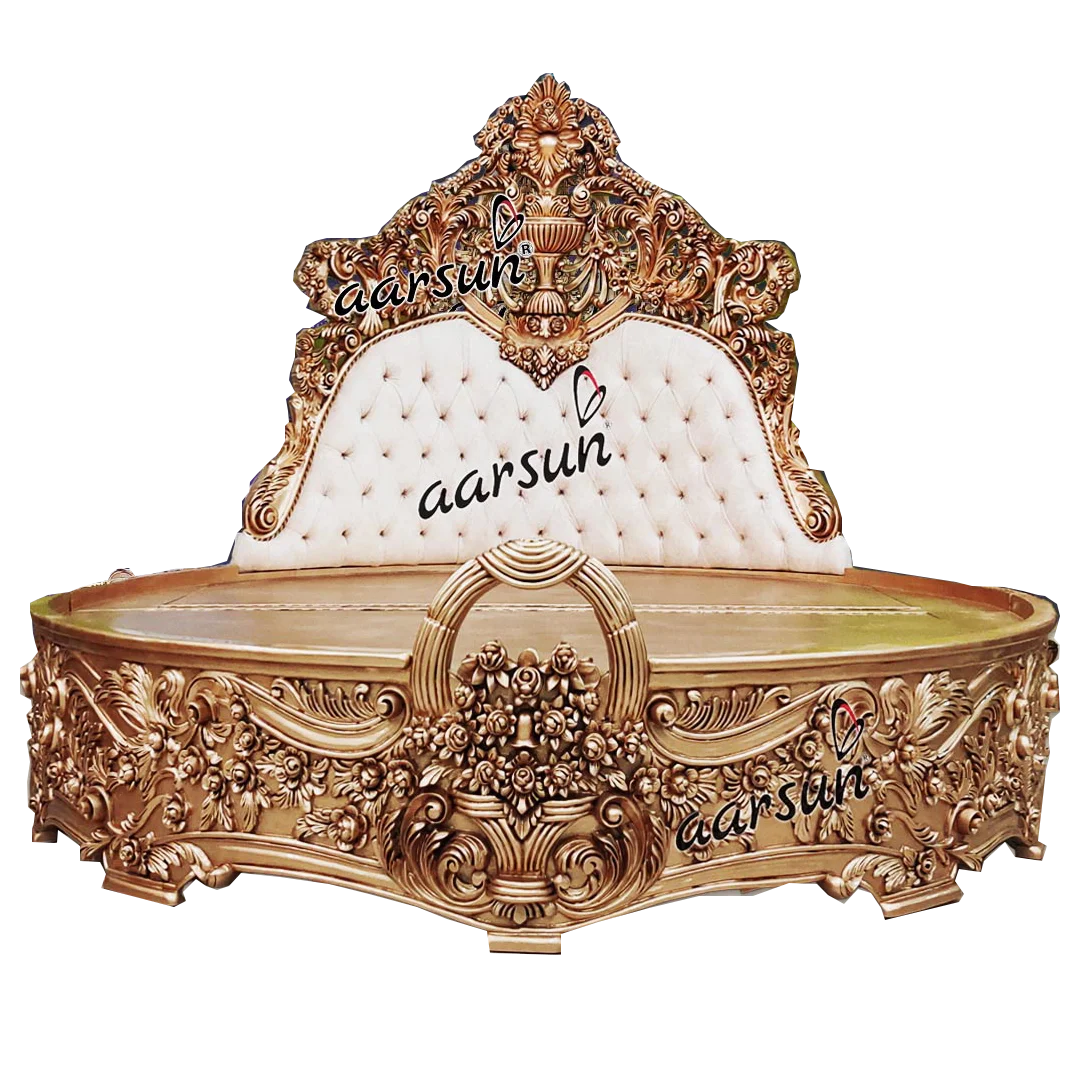 Antique Royal Full Size Home Elegance Exotic Wooden Round Bed With Best