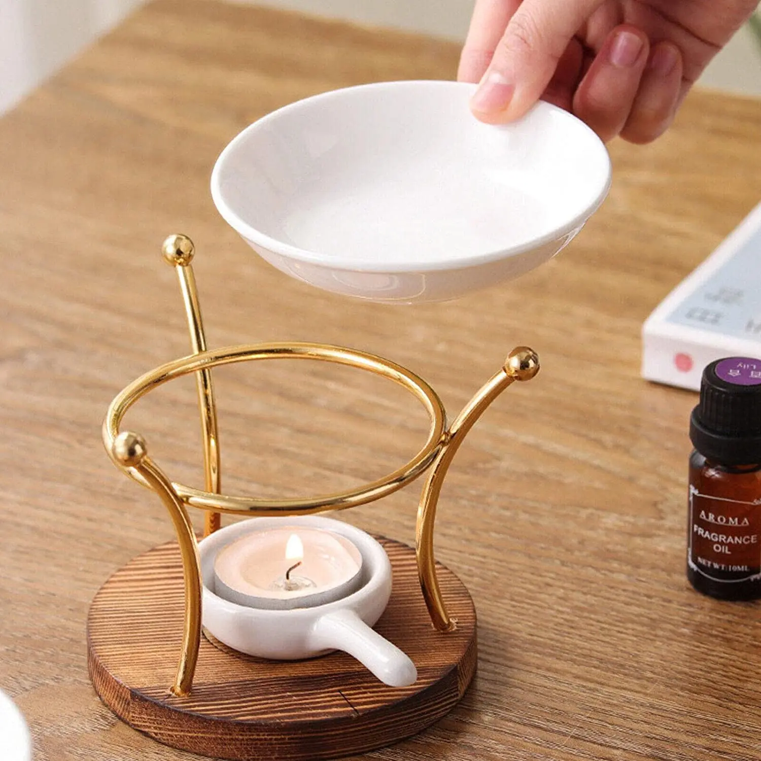 Metal Essential Oil Burner For Scented Oil With Ceramic Bowl Wax Burner