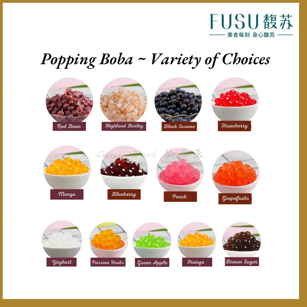 Fusu Ready To Eat Popping Boba Green Apple Flavor (3kg*4 Tubs/ctn) Great Way To Mix & Match A
