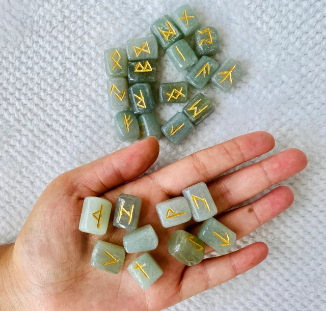 Green Aventurine Rune Sets Healing Crystals 25 Pieces Engraved Tumbled ...