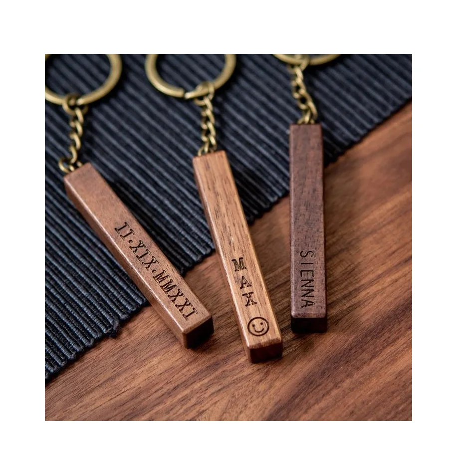 New Edition 2024 Wooden Keyring Rectangle Acacia Wooden Blank Key Chain