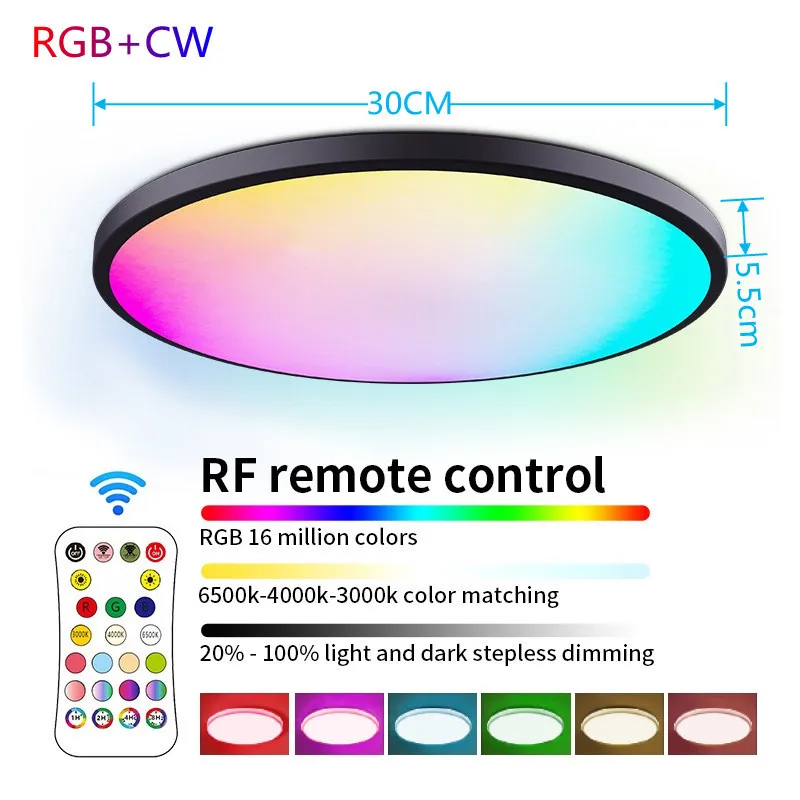 24w Round Ultrathin Led Ceiling Lamp Rgb Remote Control Dimmable