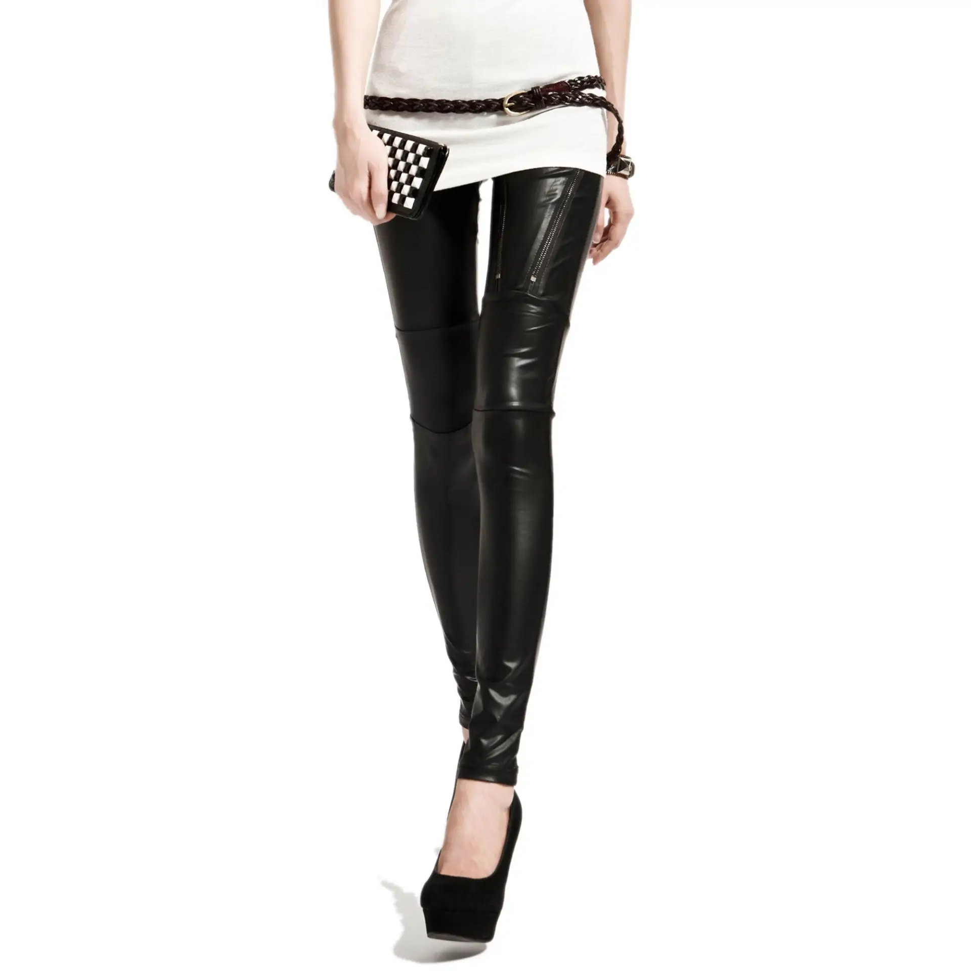 High Waisted Sexy Shiny Faux Leather Leggings Skinny Latex Rubber Pants Black Pu Tight Trousers 7801