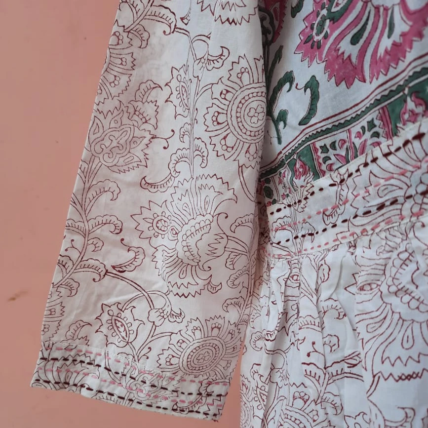 Latest Elegant Cotton Hand Block Printed Hand Embroidered Maxi Standard