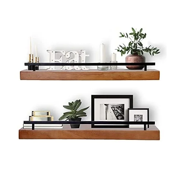 Rustic Wood Floating Shelves Wall Mounted Farmhouse Wooden Wall Shelf For Bathroom Kitchen