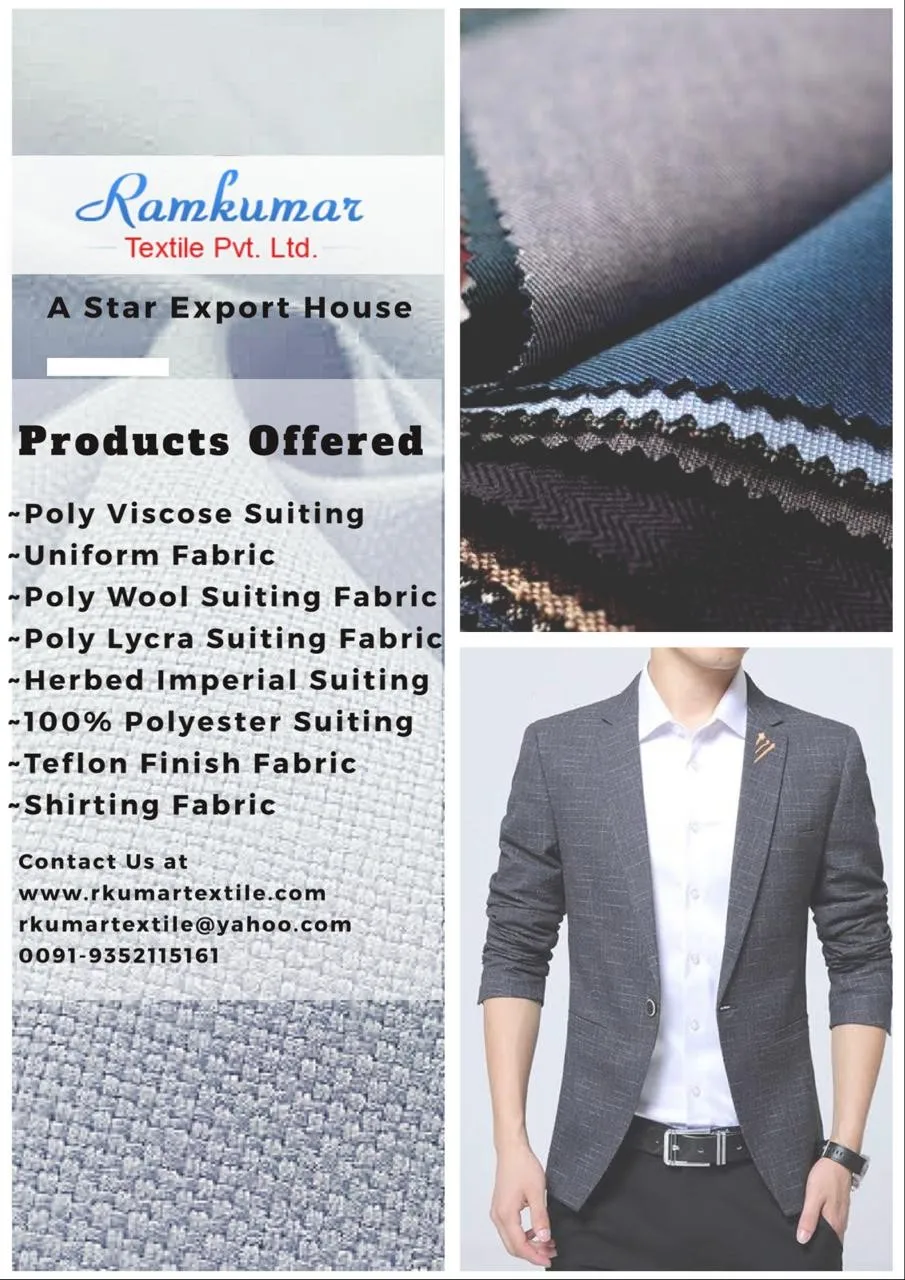 High Quality Polyester Viscose Lycra Suiting Fabric For Readymade