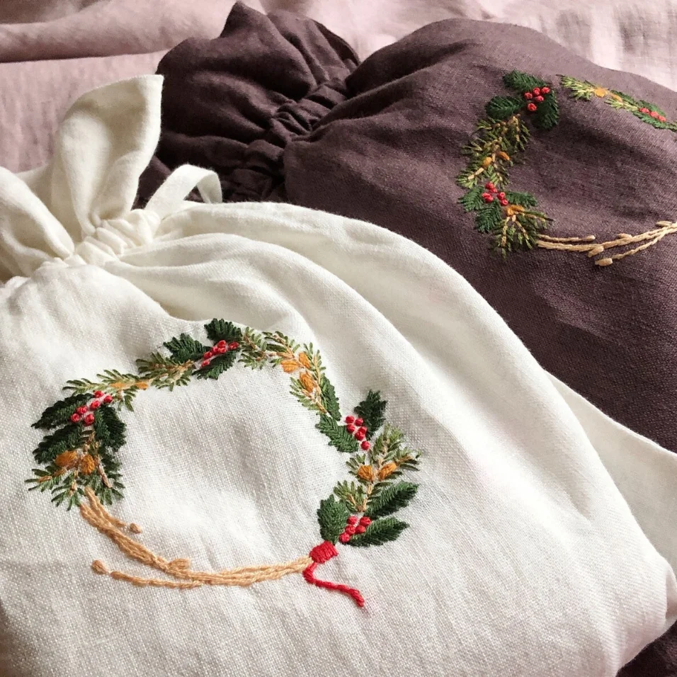 Hand Embroidered Linen Bag With Embroidery Different Colors Linen