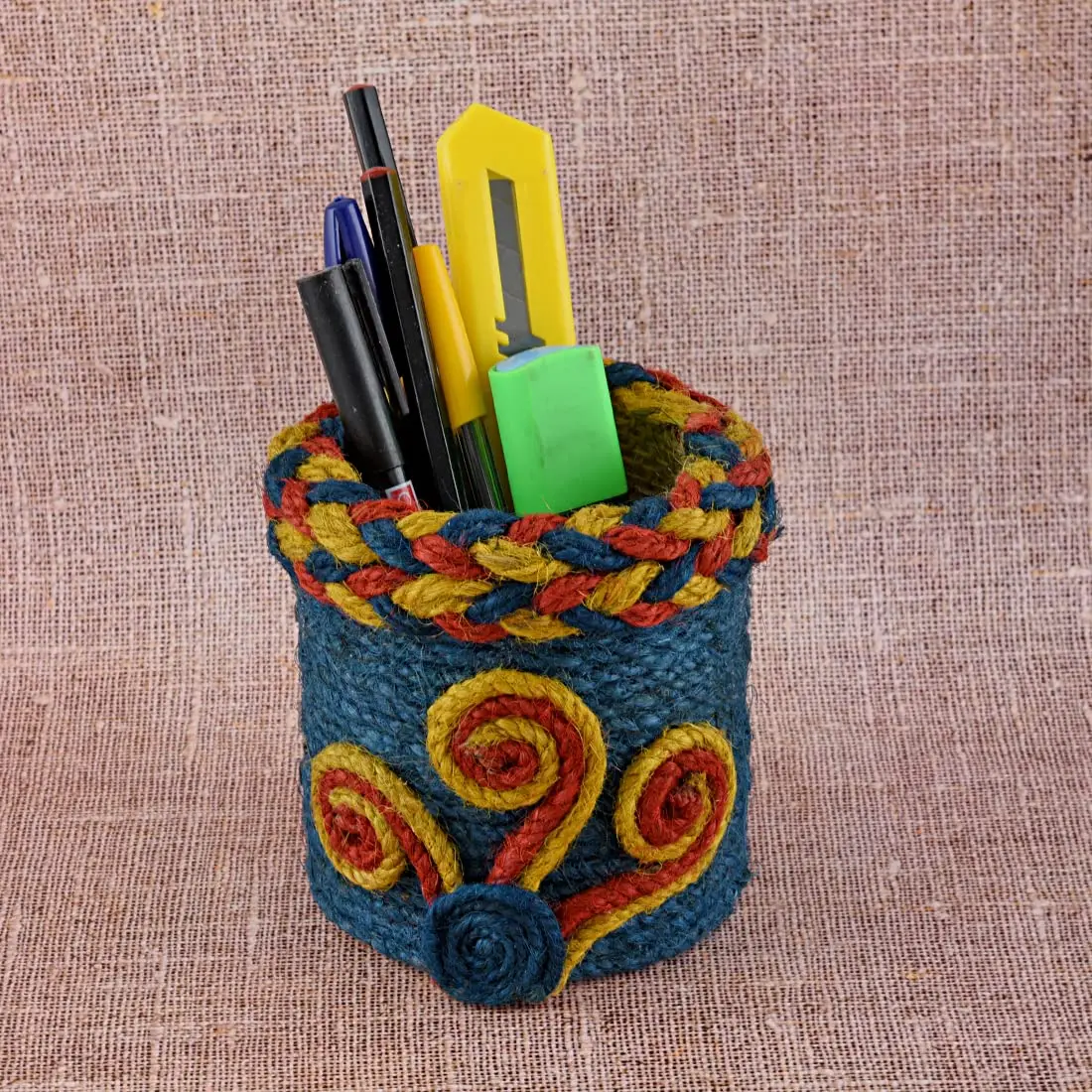 Handmade Compartments Jute Paper Board Pen Stand Handmade By Adiba Home