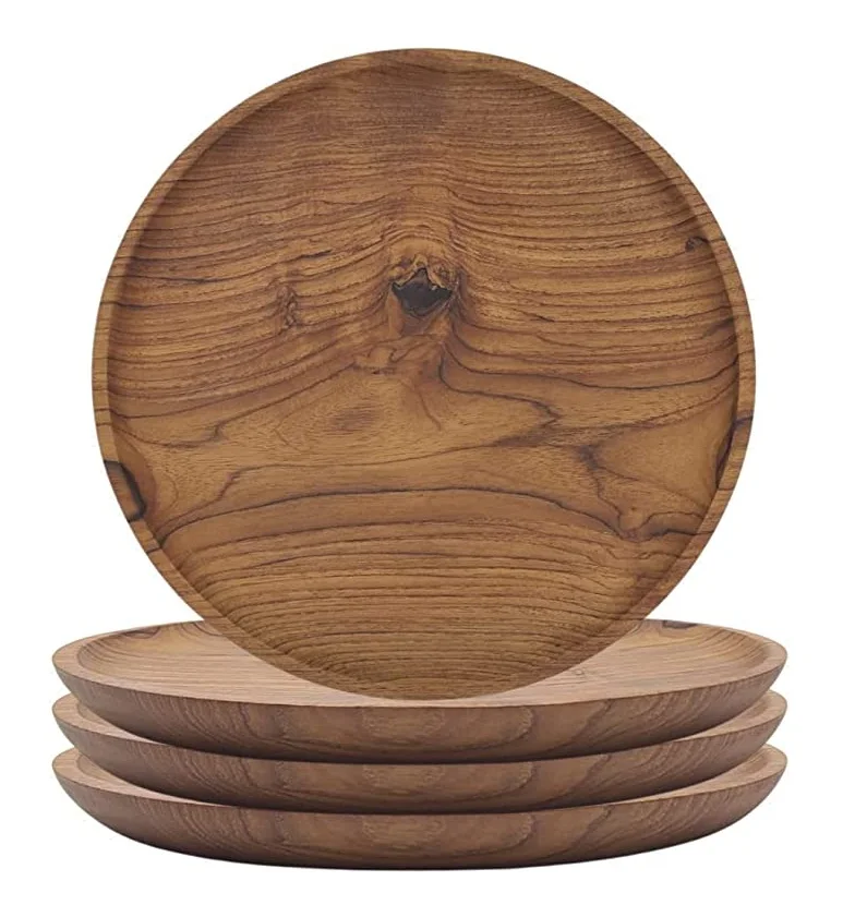 Wooden Plates Round Wood Dinner Plates Lightweight For Dishes Snack